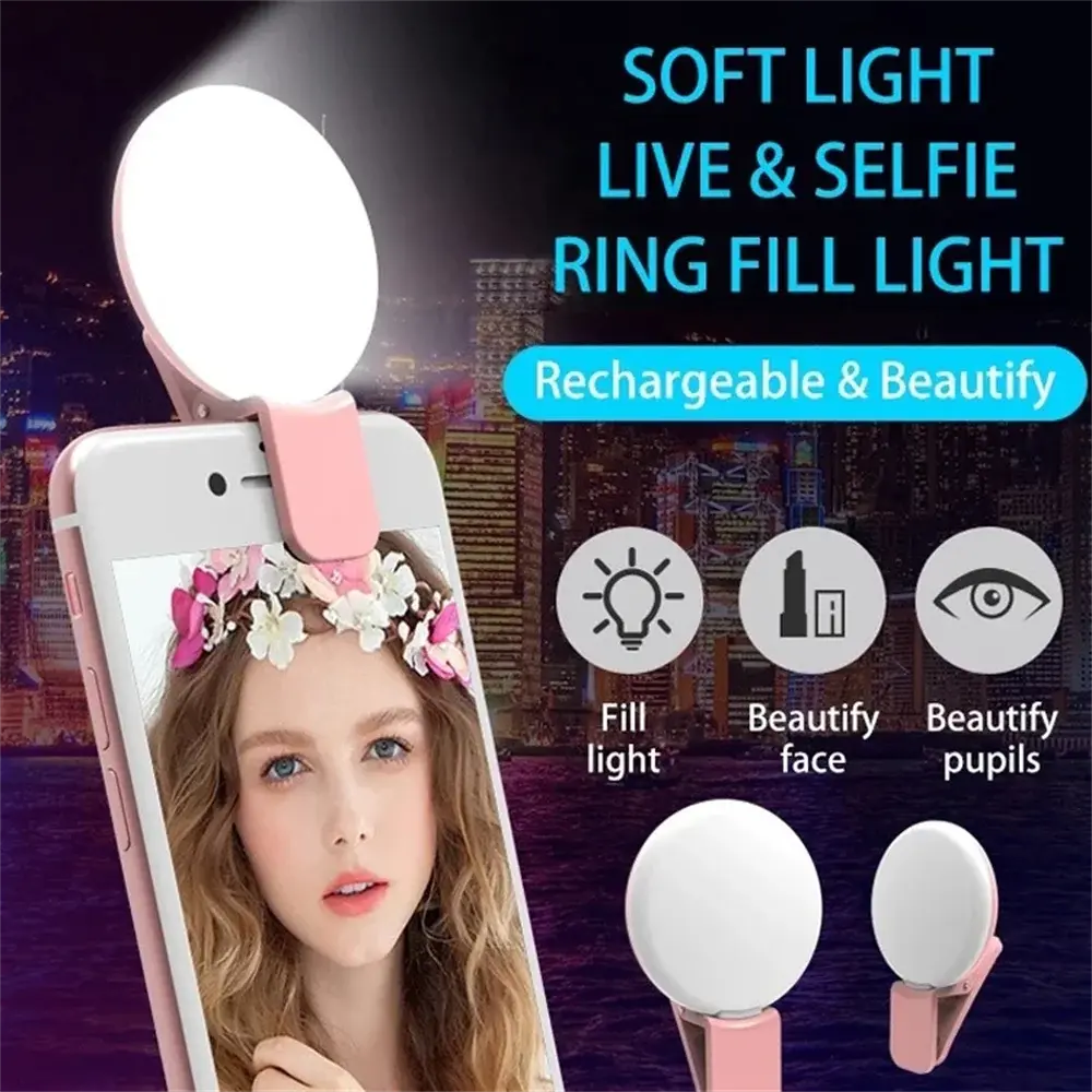 📱 Mini Ring Light Selfie Rechargeable – Lampe LED Clip Smartphone pour TikTok, Vidéos & Appels Studio Light Sound