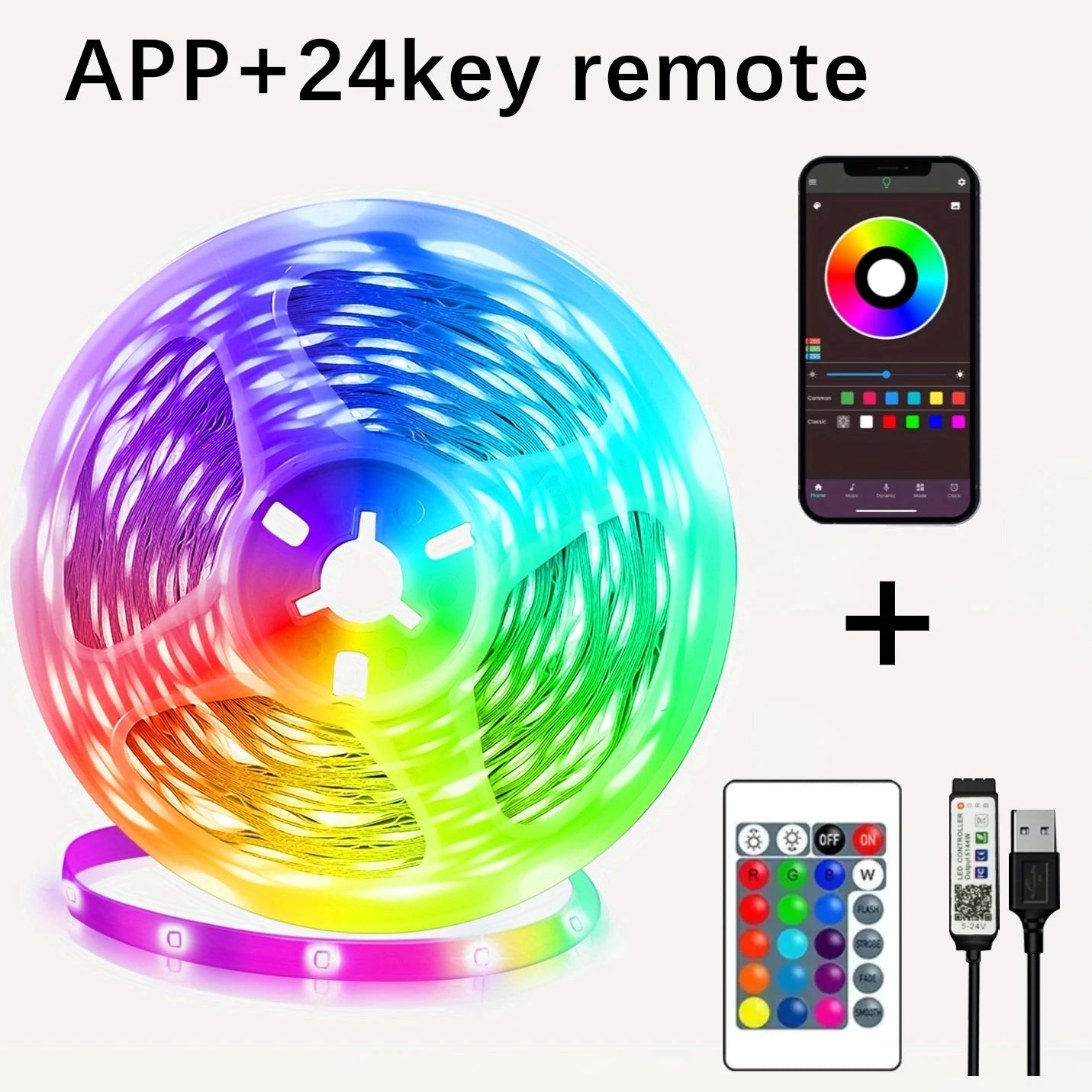 🌈 Bande LED RGB USB 5V – Ruban Lumineux Intelligent avec Télécommande & Application (1m/ 2m/ 5m / 10m / 20m / 30m) Ma boutique