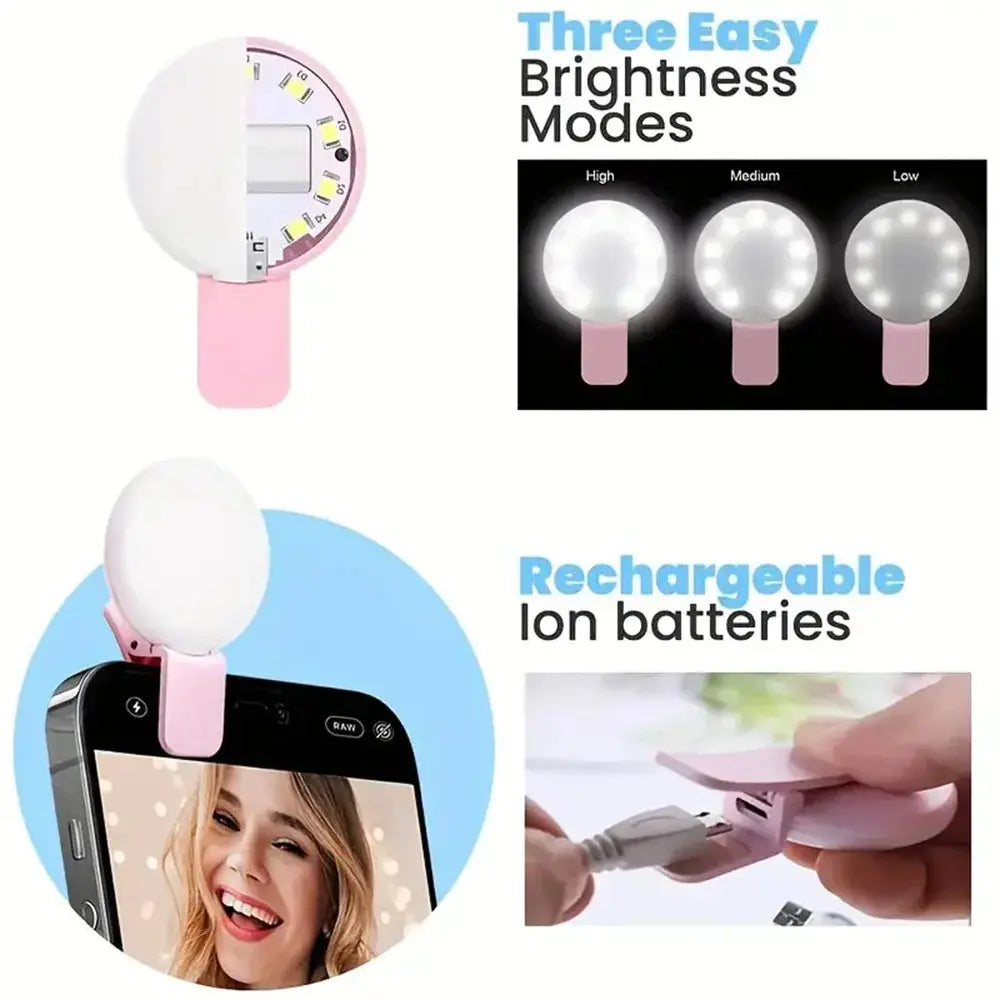 📱 Mini Ring Light Selfie Rechargeable – Lampe LED Clip Smartphone pour TikTok, Vidéos & Appels Studio Light Sound