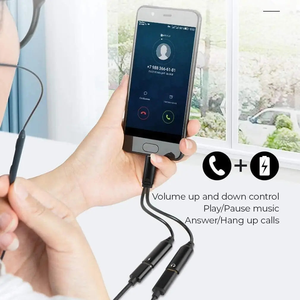 Adaptateur USB-C 2 en 1 Audio + Charge Rapide 60W 🔌 – Câble Tressé Résistant, Double Type-C OTG Prise Casque, Compatible iPhone 15, Samsung, Xiaomi, Huawei