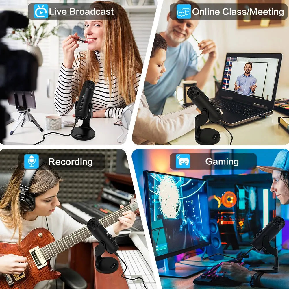 Microphone USB Condensateur Haomuren 🎤 – Qualité Studio, Plug & Play, Anti-bruit, Streaming & Gaming PC/Mac/PS5