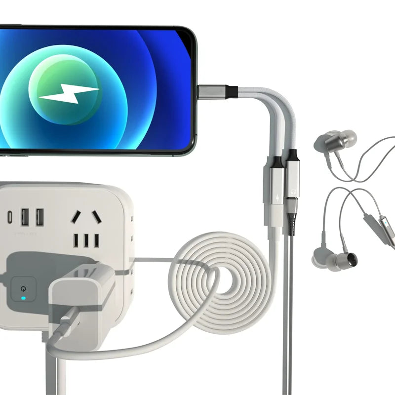 Adaptateur USB-C 2 en 1 Audio + Charge Rapide 60W 🔌 – Câble Tressé Résistant, Double Type-C OTG Prise Casque, Compatible iPhone 15, Samsung, Xiaomi, Huawei