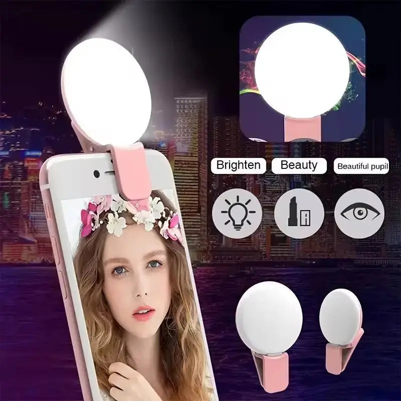 📱 Mini Ring Light Selfie Rechargeable – Lampe LED Clip Smartphone pour TikTok, Vidéos & Appels Studio Light Sound
