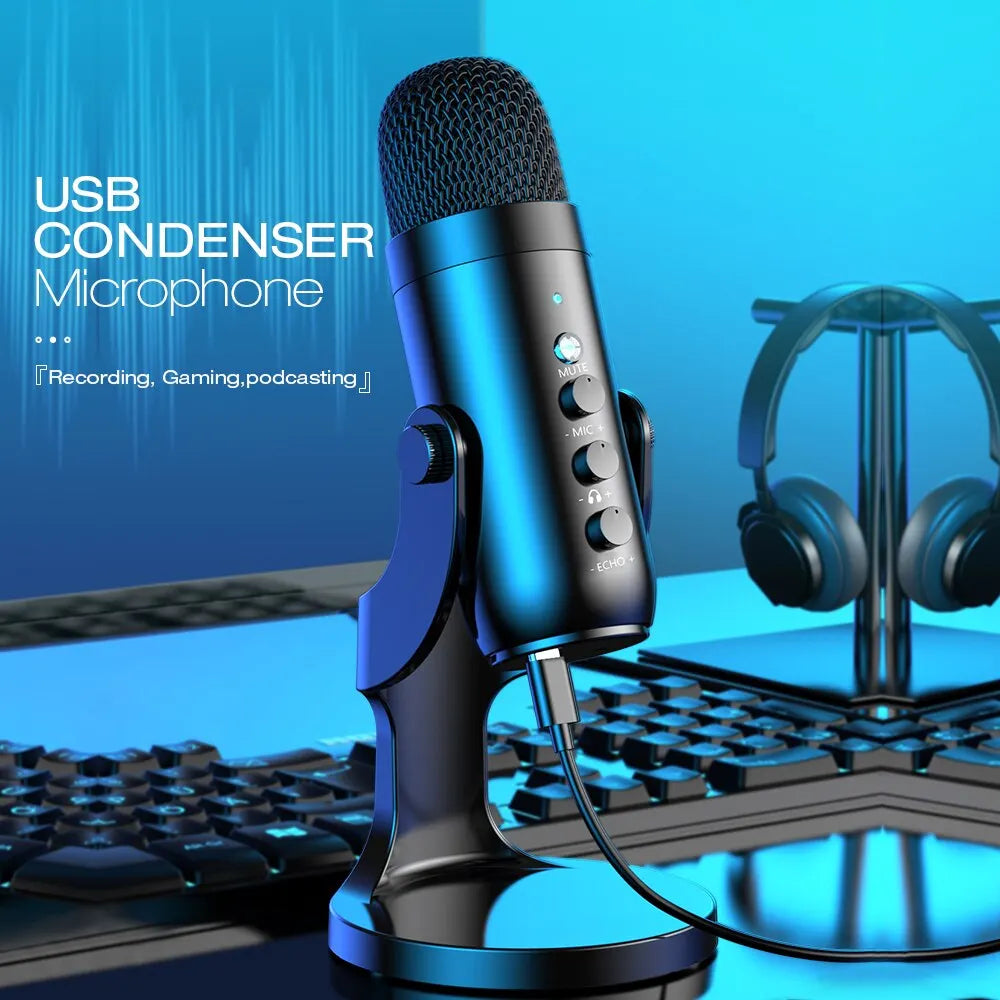 Microphone USB Condensateur Haomuren 🎤 – Qualité Studio, Plug & Play, Anti-bruit, Streaming & Gaming PC/Mac/PS5