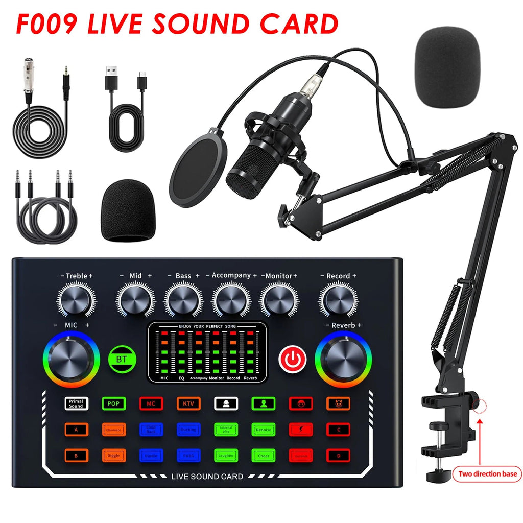🎙️ F009 Live Sound Card – Kit Podcast & Streaming Pro avec Micro BM-800 + Bras Articulé Ma boutique