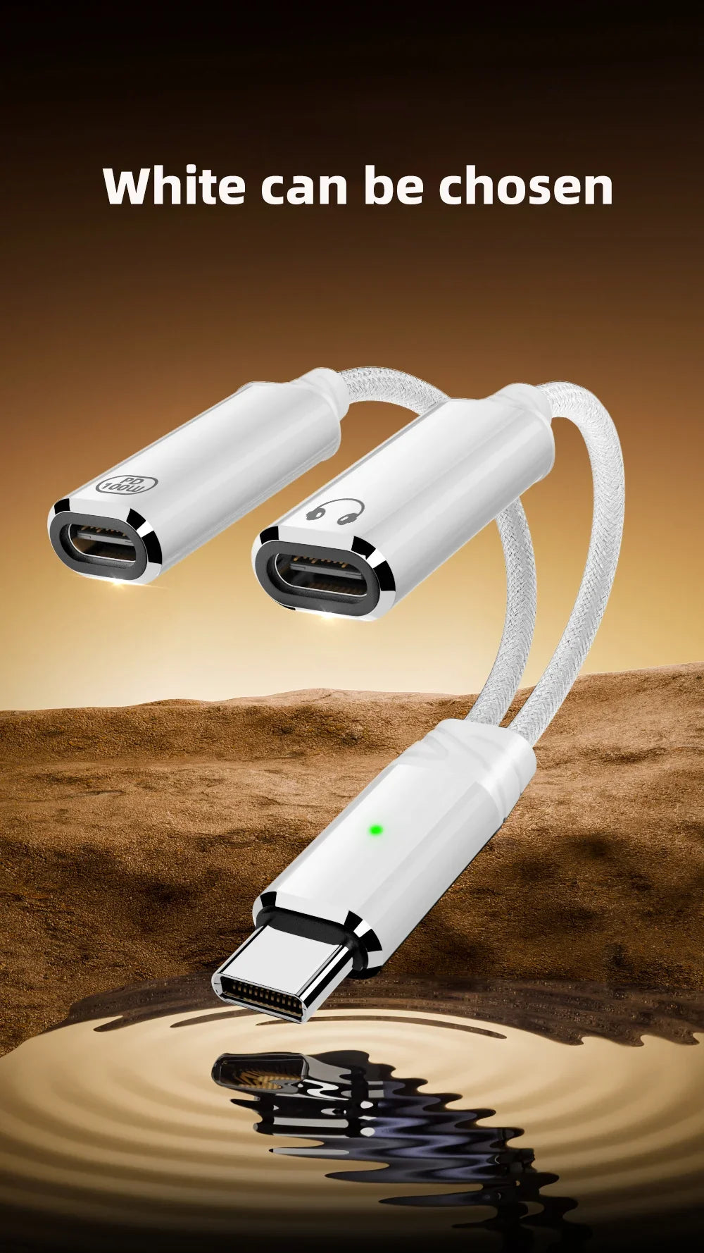 🔌 Adaptateur USB-C 2 en 1 Audio + Charge Rapide 100W PD – Câble Tressé Casque & Recharge Type-C Compatible Android