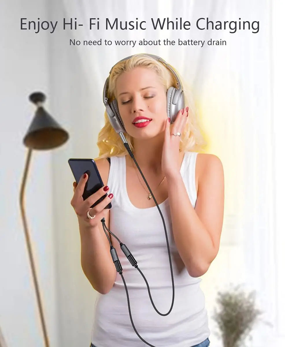 Adaptateur USB-C 2 en 1 Audio + Charge Rapide 60W 🔌 – Câble Tressé Résistant, Double Type-C OTG Prise Casque, Compatible iPhone 15, Samsung, Xiaomi, Huawei