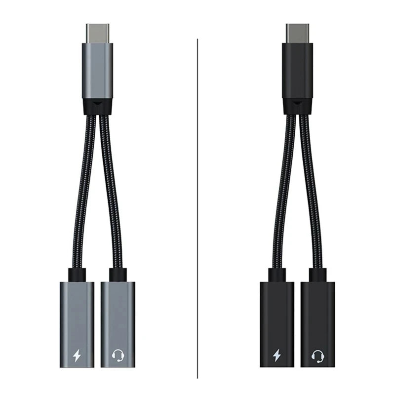 Adaptateur USB-C 2 en 1 Audio + Charge Rapide 60W 🔌 – Câble Tressé Résistant, Double Type-C OTG Prise Casque, Compatible iPhone 15, Samsung, Xiaomi, Huawei