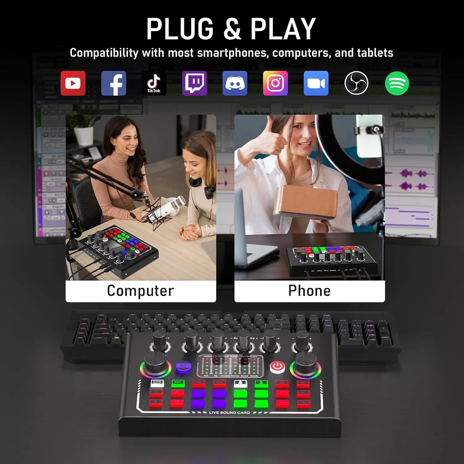 🎙️ F009 Live Sound Card – Kit Podcast & Streaming Pro avec Micro BM-800 + Bras Articulé Ma boutique