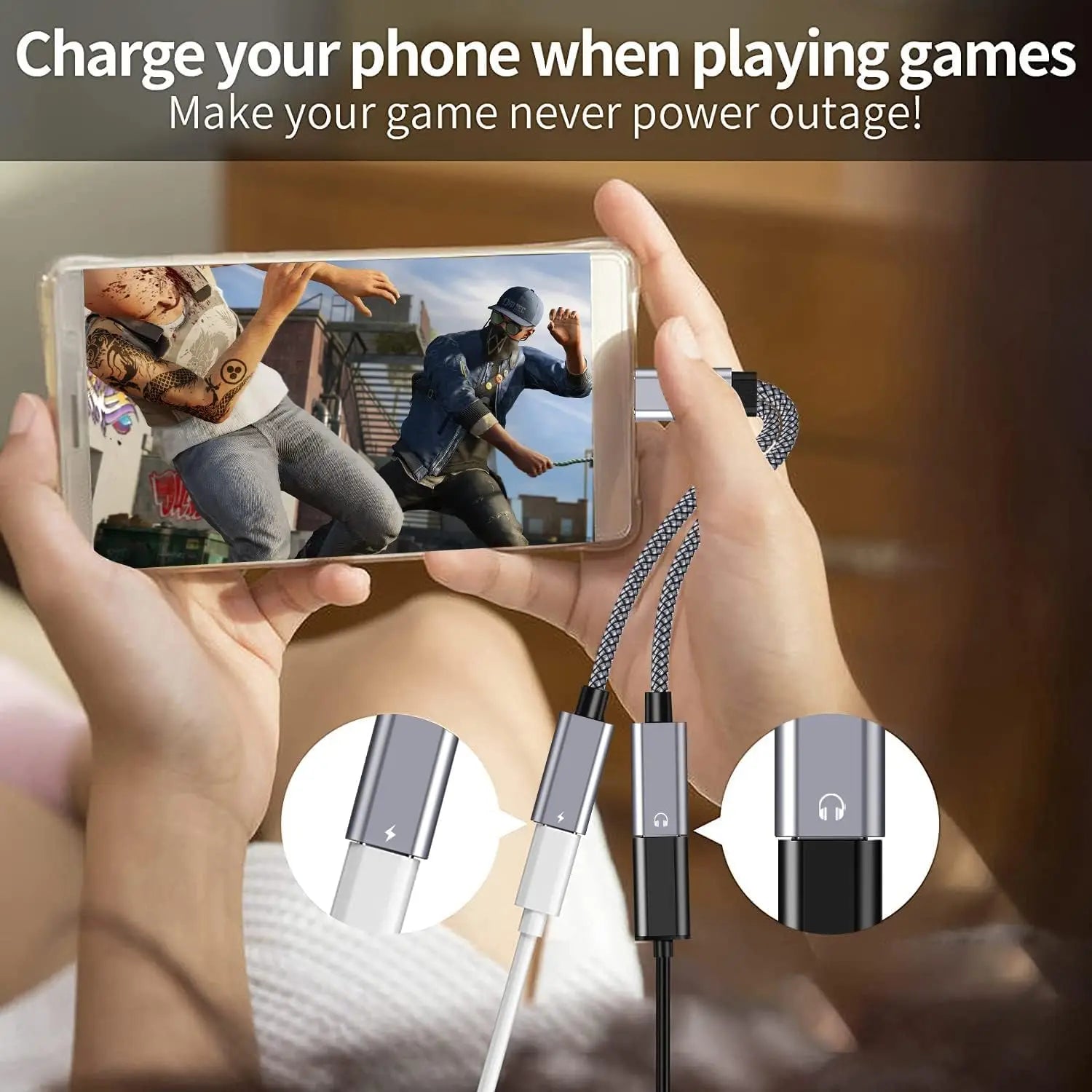 Adaptateur USB-C 2 en 1 Audio + Charge Rapide 60W 🔌 – Câble Tressé Résistant, Double Type-C OTG Prise Casque, Compatible iPhone 15, Samsung, Xiaomi, Huawei