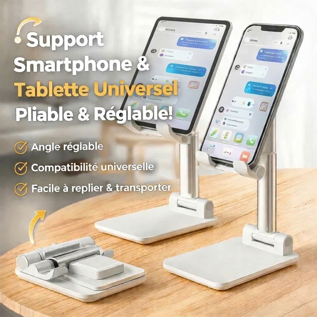 📱 Support Téléphone Pliable Réglable – Support Smartphone & Tablette Universel pour Bureau Studio Light Sound