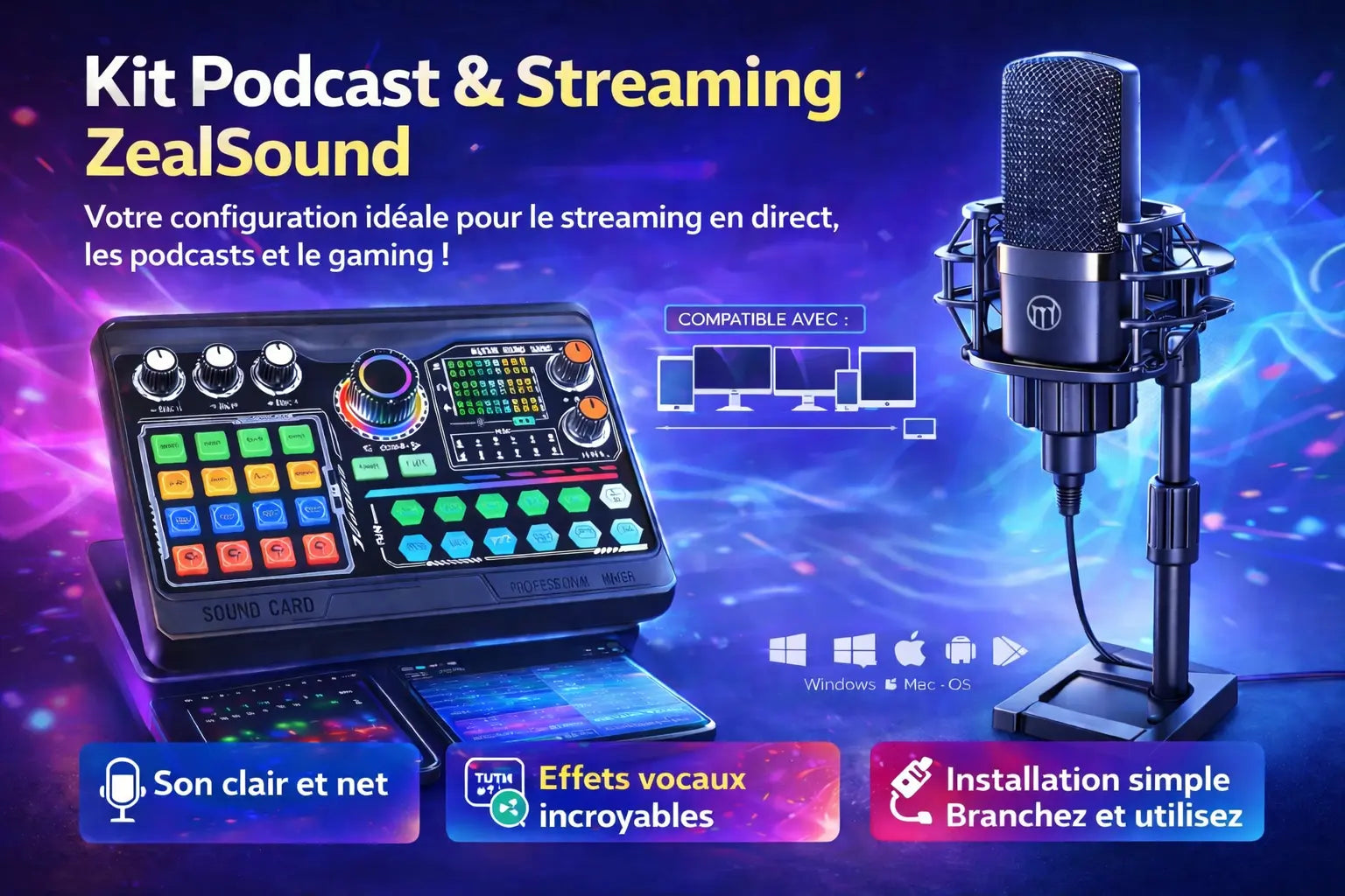 🎙️ ZealSound P300 – Kit Micro Professionnel & Carte Son pour Podcast & Streaming Ma boutique